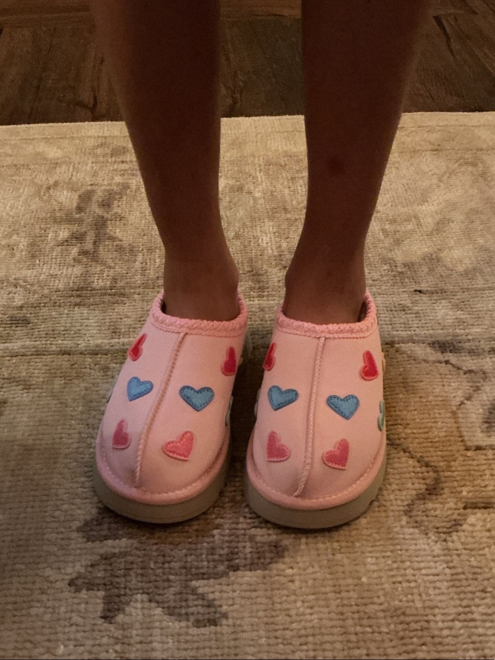Lola + The Boys Pink Slip-On Clogs with Blue and Pink Heart Appliqués